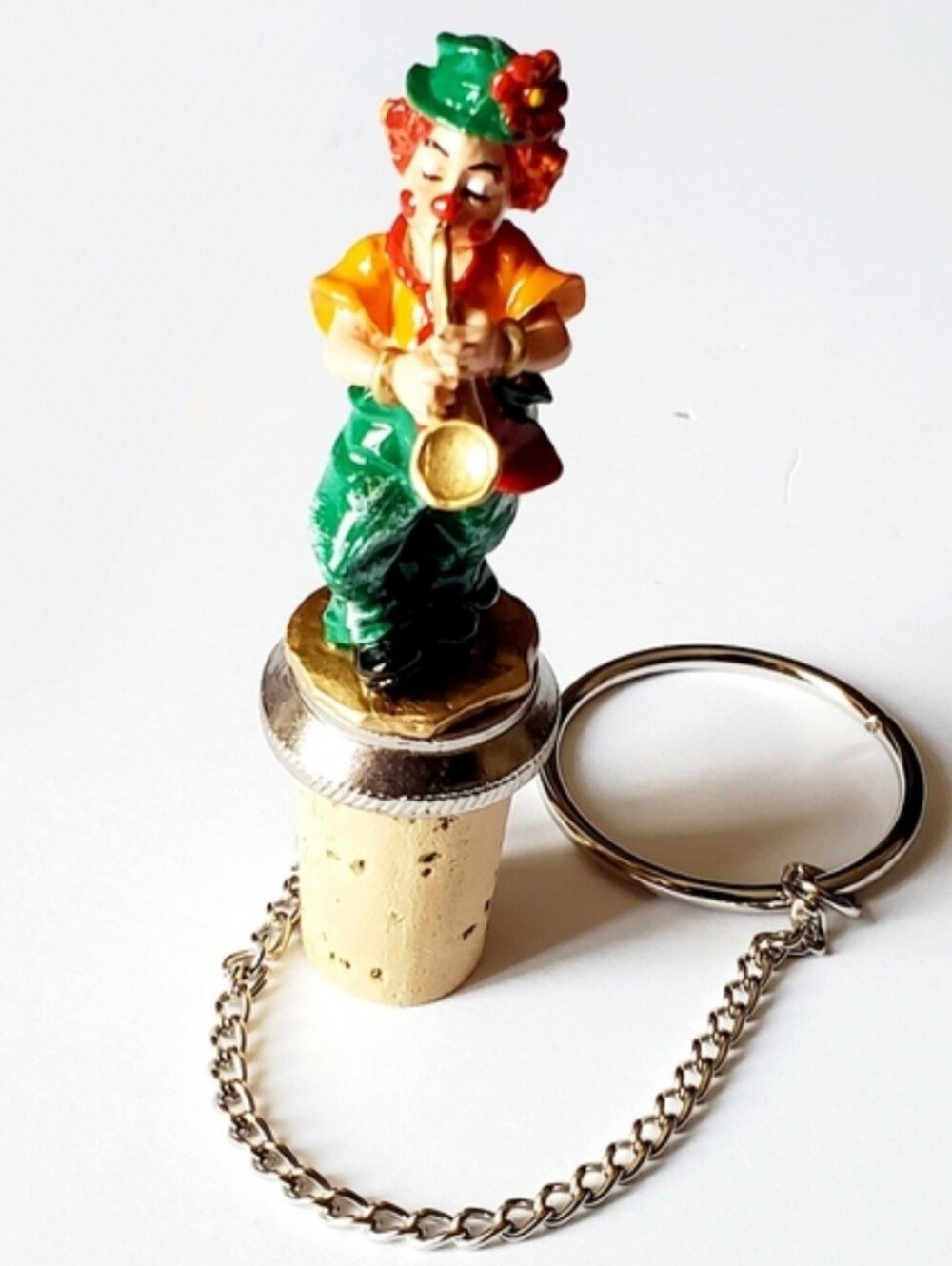 G Esmond Solid Pewter Cork Hand Painted Clown Bottle Stopper